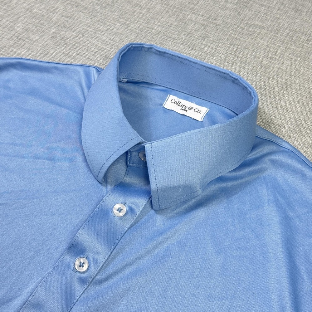Collars & Co. Polo Shirt Mens Large Blue 100% Polyester Jersey Point Collar